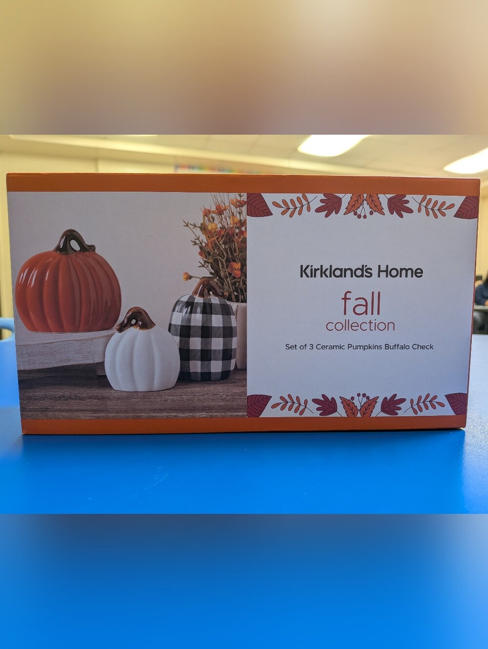 Kirkland Signature Ceramic Pumpkin Trio - Orange, White, Black Buffalo Check